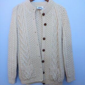 VTG Sheila Handknits 100% Pure Irish Wool Sweater Cardigan Women's Size Small